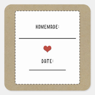 Sticker Carré Pot en verre brun rustique Kraft avec coeur rouge 