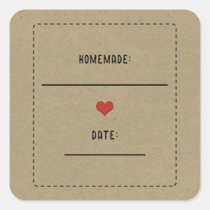 Sticker Carré Pot Mason Canning Rouge Brun Rustique Kraft Red He