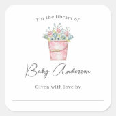 Sticker Carré Pot rose de Fleurs Baby shower plaque (Devant)