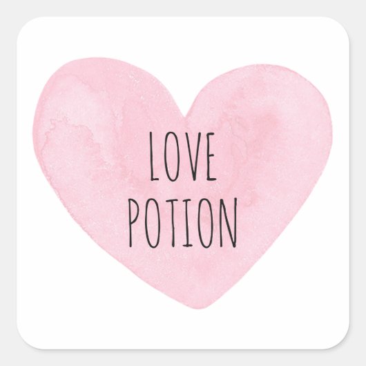 Sticker Carré Potion d'amour. Coeur rose aquarelle. Saint Valent (Devant)