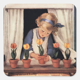 Sticker Carré Potting Tulips par Jessie Willcox Smith
