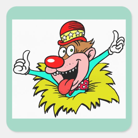 Sticker Carré Pouce Haut, amusant clown, (Devant)