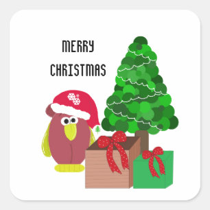 Sticker Carré Poule de Noël dessin animé