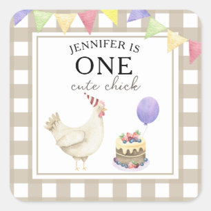 Sticker Carré Poulet aquarelle 1er anniversaire