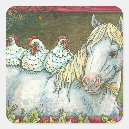 STICKER CARRÉ POULET DANS LA PLAQUE STABLE, BÂTIMENTS DE CHEVAL. (Devant)