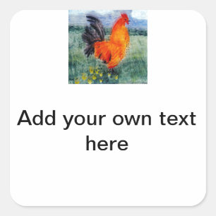Sticker Carré Poulet de coq de ferme personnalisé