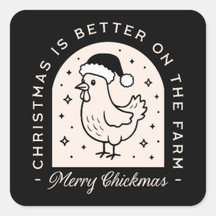 Sticker Carré Poulet drôle de Noël ferme jeux de mots capricieux