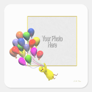 Sticker Carré Poulet et ballons d'anniversaire (cadre photo)