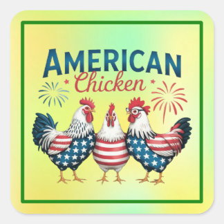 Sticker Carré Poulet patriotique américain du 4 juillet-62987