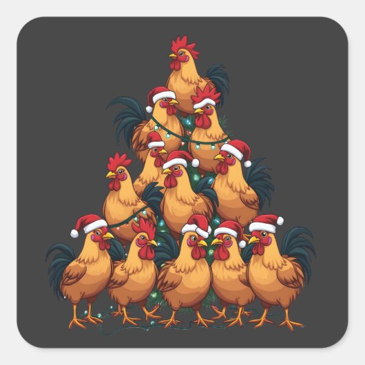 Sticker Carré Poulets sapin de Noël Joyeux Noël Funny Noël (Devant)