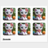 Sticker Carré Poupée de crochet Kitty Amigurumi Couleurs pastel (Feuille)