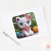 Sticker Carré Poupée de crochet Kitty Amigurumi Couleurs pastel (Enveloppe)