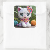 Sticker Carré Poupée de crochet Kitty Amigurumi Couleurs pastel (Sac)