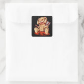 Sticker Carré Poupée de lapin déplaisante portant (Sac)