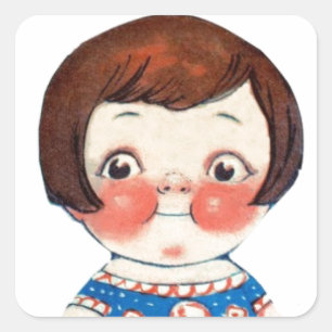 Sticker Carré Poupée en papier d'art Vintage. Pâte coupée en 