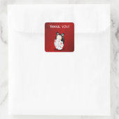 Sticker Carré Poupée Kokeshi Rouge Noir Et Blanc Merci (Sac)