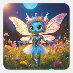 Sticker Carré Poupée robot danseuse de ballet dans les fleurs sa