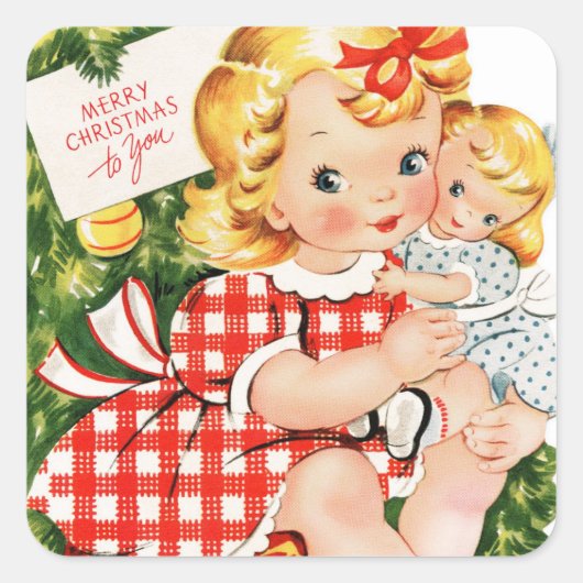 Sticker Carré Poupée vintage pour accrocher une fille (Devant)