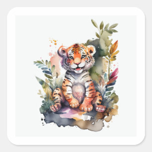 Sticker Carré pour bébé tigre