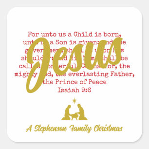 Sticker Carré POUR NOUS JÉSUS Noël en Or Blanc