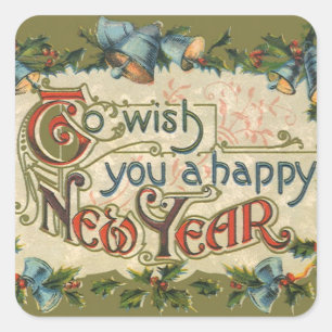 Sticker Carré Pour vous souhaiter une bonne année, Vintage victo