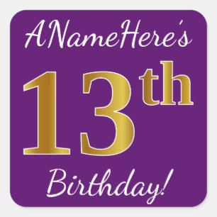 Sticker Carré Pourpre, anniversaire d'or de Faux 13ème + Nom