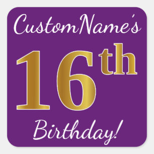 Sticker Carré Pourpre, anniversaire d'or de Faux 16ème + Nom