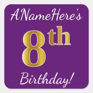 Sticker Carré Pourpre, anniversaire d'or de Faux 8ème + Nom fai