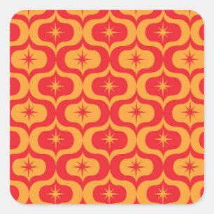 Sticker Carré Poussées atomiques sur motif ogee rouge et orange