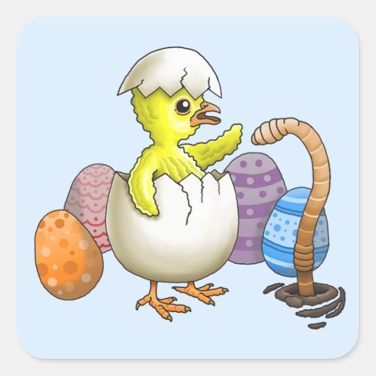 Sticker Carré Poussin de Pâques éclos (Devant)