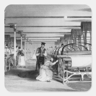 Sticker Carré Power Loom Weaving, gravé par J. Tingle, 1835