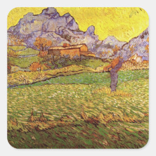 Sticker Carré Prairie dans les montagnes par Vincent van Gogh
