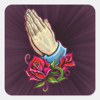Sticker Carré Praying Hands Roses Design