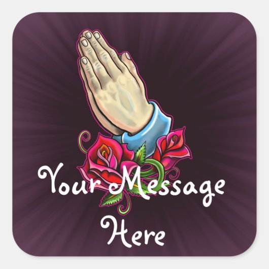 Sticker Carré Praying Hands Roses Design (Devant)