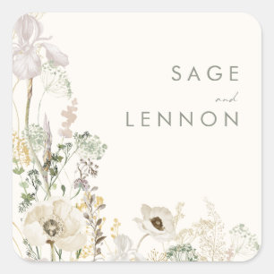 Sticker Carré Pré Fleur sauvage lunaire   Phoques d'enveloppe en