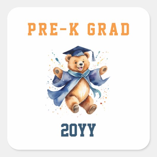 Sticker Carré Pré-K Graduation Cute Teddy Bear (Devant)