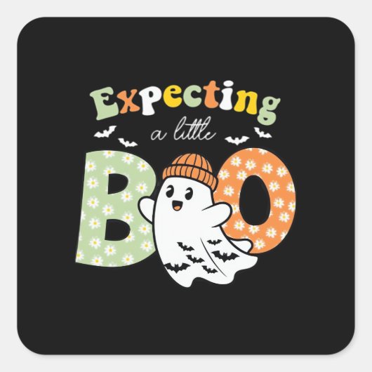 Sticker Carré Pregnant Mom To Be Little Boo Funny Halloween Desi (Devant)