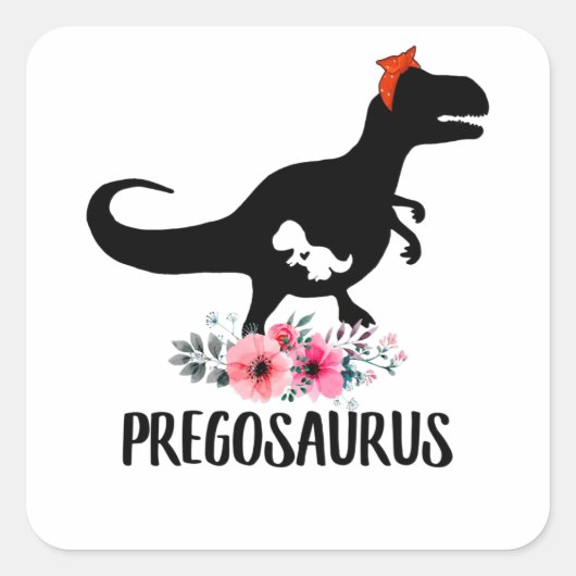 Sticker Carré Pregosaurus Funny Grossesse Cadeau (Devant)