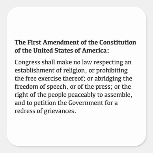 Sticker Carré Premier amendement de la Constitution (Devant)