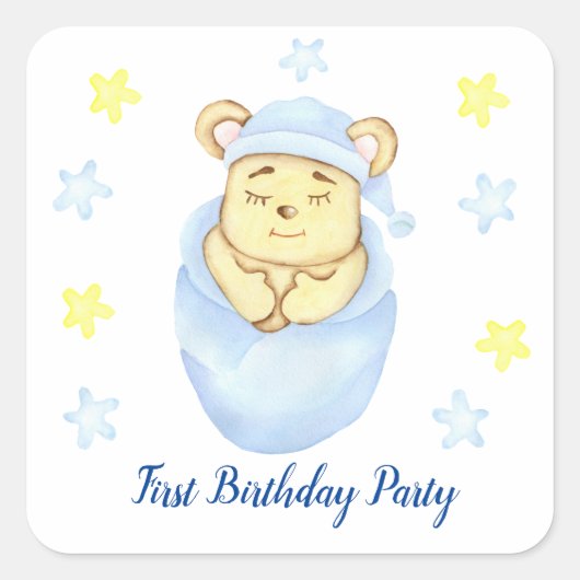 Sticker Carré Premier anniversaire Boy Party positif (Devant)