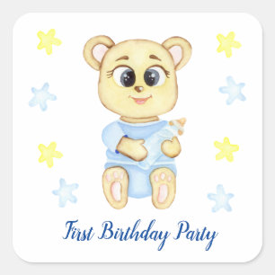 Sticker Carré Premier anniversaire Boy Party positif