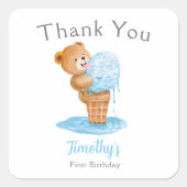 Sticker Carré Premier anniversaire Boy Teddy Bear Crème de glace (Devant)