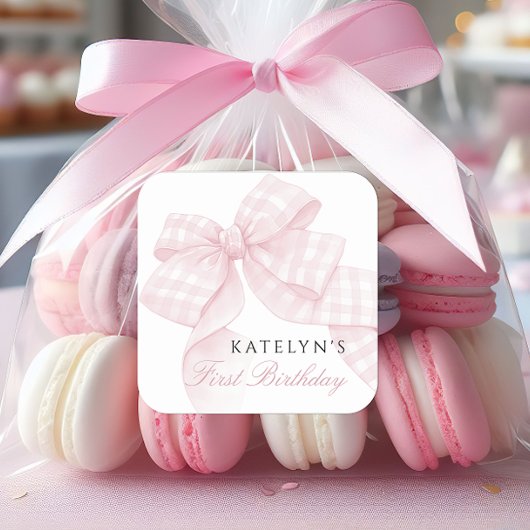 Sticker Carré Premier anniversaire de la Bow rose