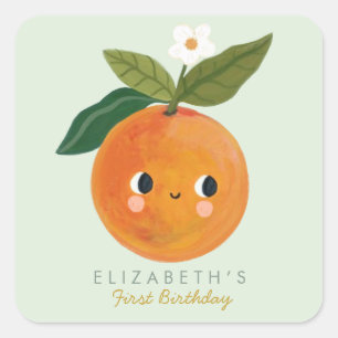 Sticker Carré Premier anniversaire de Little Cutie Orange