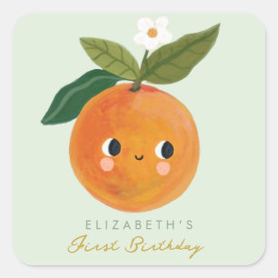 Sticker Carré Premier anniversaire de Little Cutie Orange
