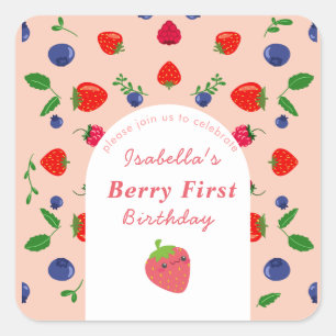 Sticker Carré Premier anniversaire de Strawber Berry 
