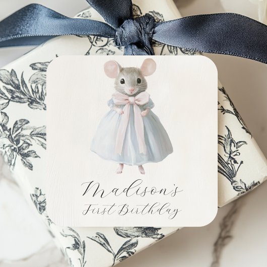 Sticker Carré Premier Anniversaire Mouse Whimsical Victorian Ann