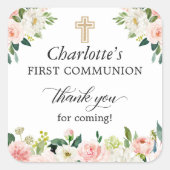 Sticker Carré Premier Merci de communion rose pâle rose rose (Devant)