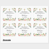 Sticker Carré Premier Merci de communion rose pâle rose rose (Feuille)
