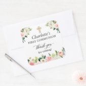 Sticker Carré Premier Merci de communion rose pâle rose rose (Enveloppe)